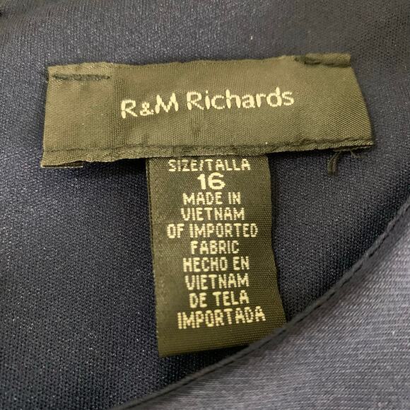 R&M Richards Size 16 Sequin Ruffle Maxi Dress Navy Blue Long Evening Stretch - Picture 8 of 9